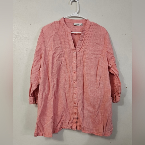 Kim Rogers Pink Button-Up Top Linen Blend! - Picture 1 of 6